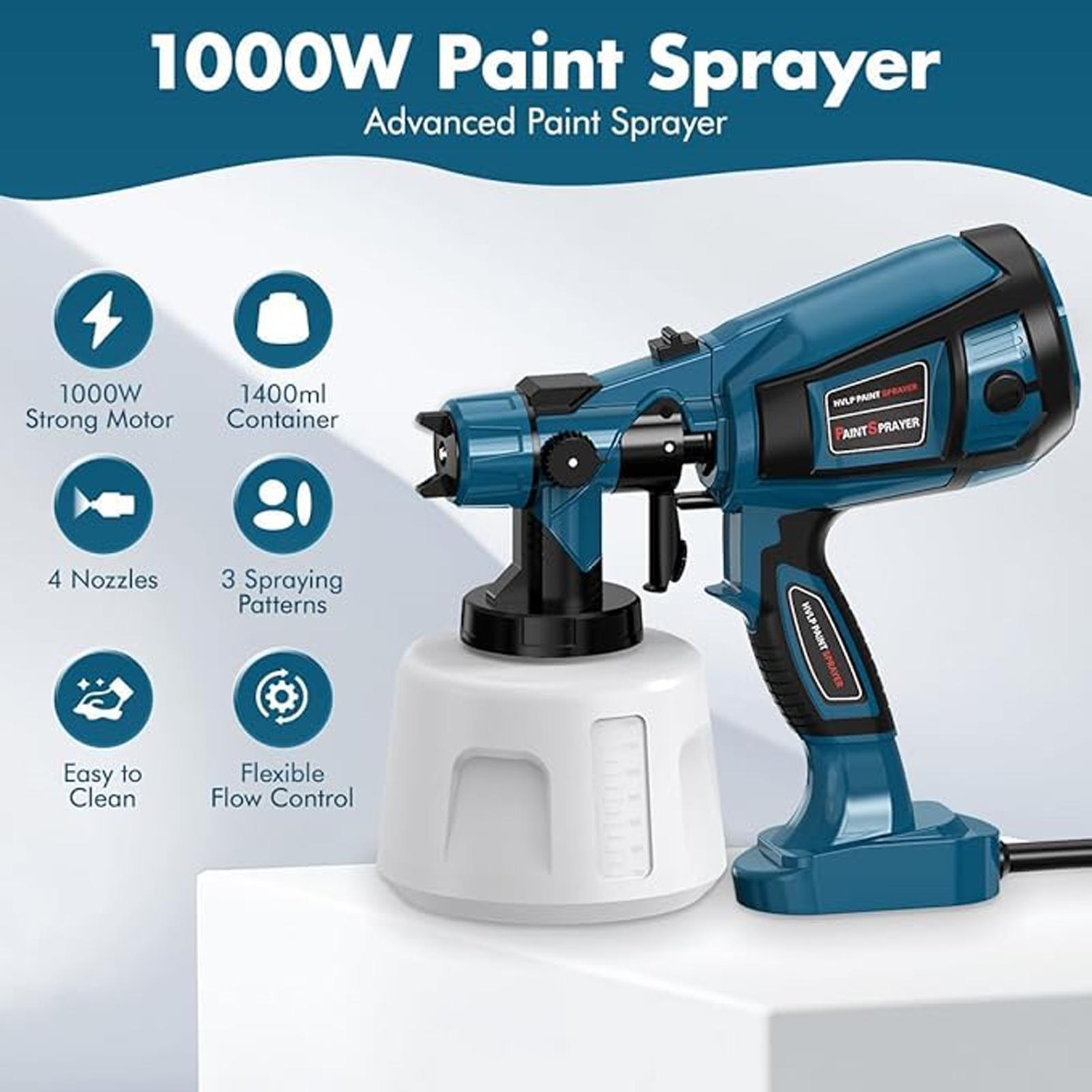 Paint Sprayer 1000W High Power Electric Spray Paint with Adjustable Spray Width Knob,1400ML Container,4 Nozzles 3 Patterns,Easy to Clean for Furniture Cabinets House Painting