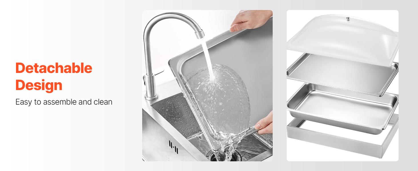 VEVOR Countertop Food Serving Display Container, 1x 1 Pan Stainless Steel Food Serving Tray, Buffet Condiment Dispenser Display Rack with Clear Arc Lid 3 Ice Trays, for Restaurant, Hotel, Party