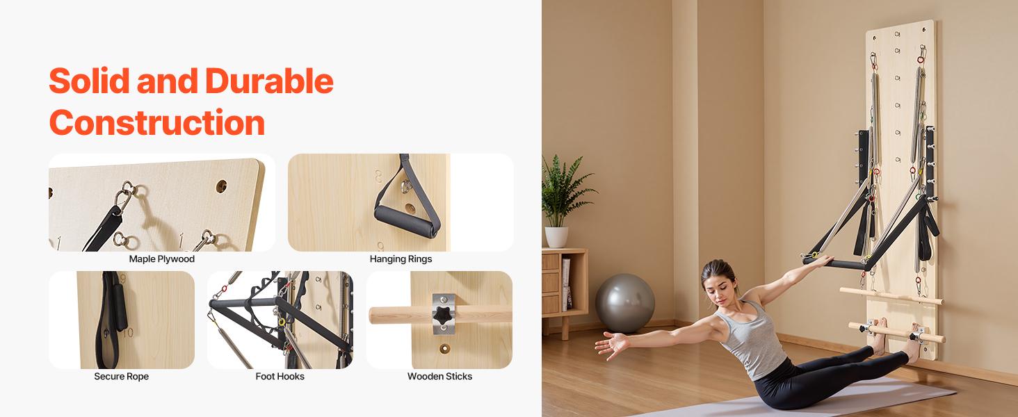 VEVOR Wall Mounted Pilates Reformer Machine, Maple Wood Pilates Springboard, Exercise Equipment with Resistance Springs, Yoga Fitness Trainer, Suitable for Flexibility Balance, Home Gym Studio Workout VEVOR Wall Mounted Pilates Reformer Machine, Maple Wood Pilates Springboard, Exercise Equipment with Resistance Springs, Yoga Fitness Trainer, Suitable for Flexibility Balance, Home Gym Studio Workout