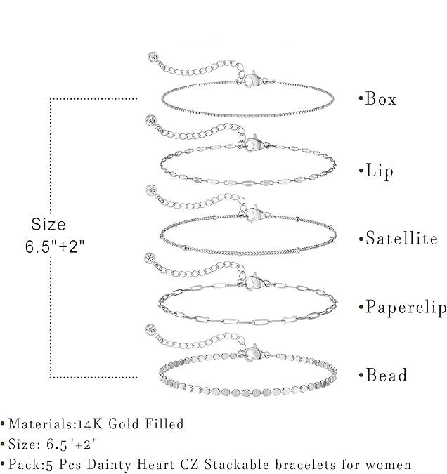 Tewiky 14K Gold Plated Copper Bracelet Set - Dainty 14K/Silver Bracelets, Waterproof, Trendy Minimalist, Small Thin Bracelets for Women, Gift, For Valentine's Day gifts