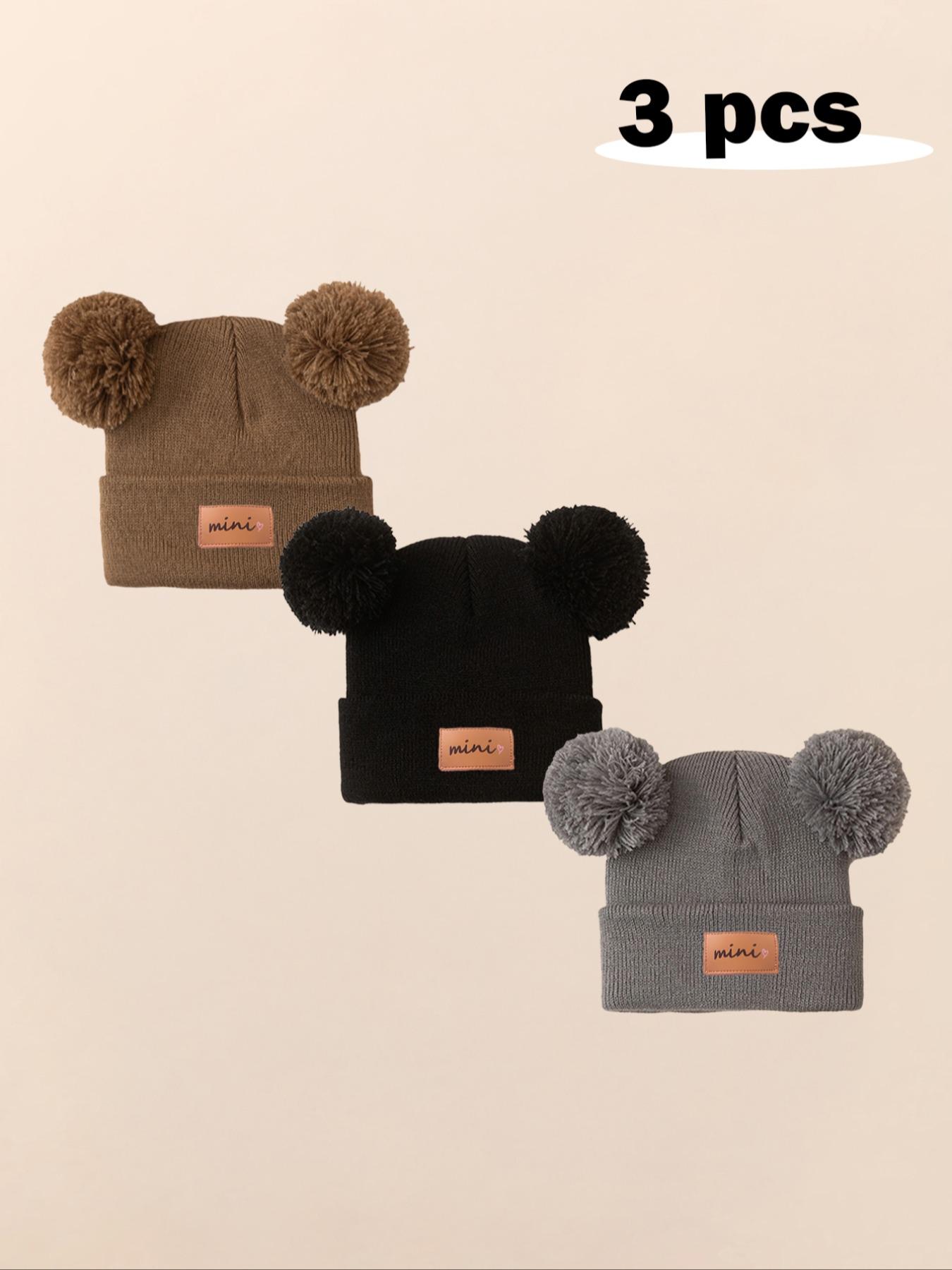 3pcs Baby Girl Newborn Toddler Pom-Pom Heart Beanie Hat, Cozy Knit Winter Warm Heart Cute Hat, Outdoor Baby Accessories Bunny Bonnet