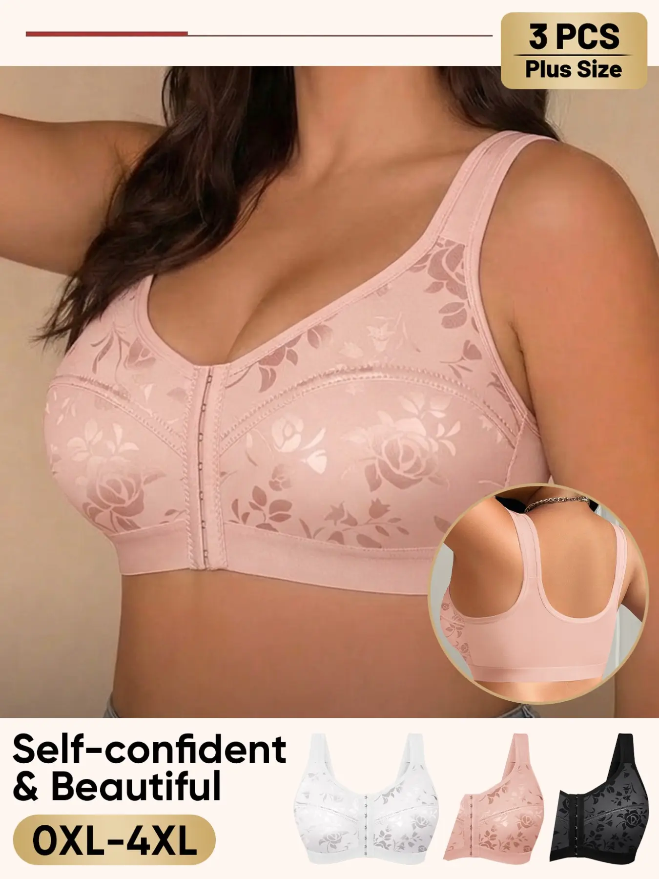 3-Pack Plus Size V-Neck Lace Bralette, Wireless Unpadded Breathable Mesh Bra Set, Full Coverage Medium Support, Casual Everyday All Seasons, Wireless Bralettes
