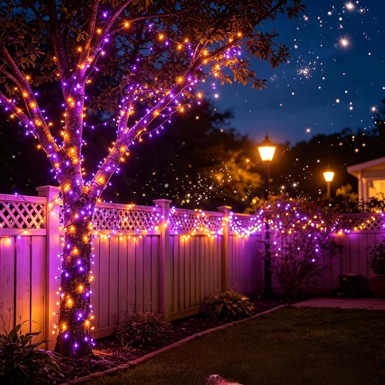 Solar LED Fairy Lights, 900-LED Purple & Orange-Purple String Lights with 8 Lighting Modes, IP54 Waterproof for Yard, Fence Illumination & Outdoor Home Improvement Decor