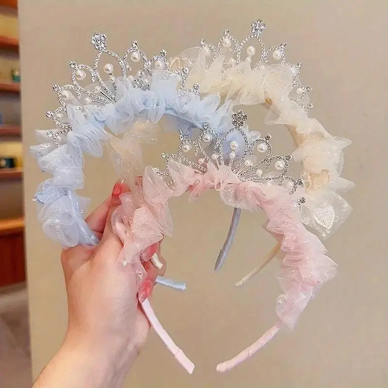 Sweet Lovely Girl Headband Hair Accessories Pink Blue Kawaii Lace Headband Children Holiday Gift Princess Girl Accessories Crown