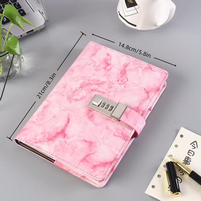 Marble Pattern Password Notebook with Lock Diary Book, Student Hand Account Memo Pad, Secure Journal for Notes and Secrets