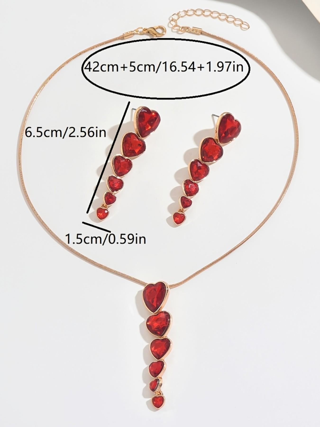 Heart Shape Gradient Long Pendant Necklace Earrings Set, Fashionable and Sexy Jewelry for Women, Perfect Gift for Valentine's Day