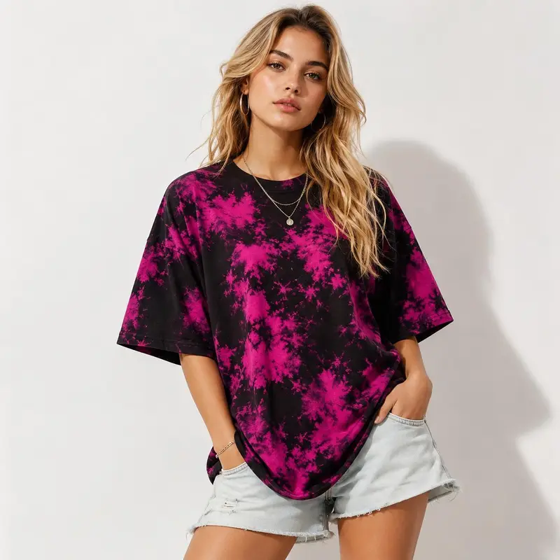 Women's 230G Pure Cotton Vintage Tie-Dye Boyfriend Graphic Tees - Unisex Round Neck, Short Sleeve, Heavyweight, Soft, Breathable, Casual Relaxed Fit Streetwear Top, Graphic Tees Women