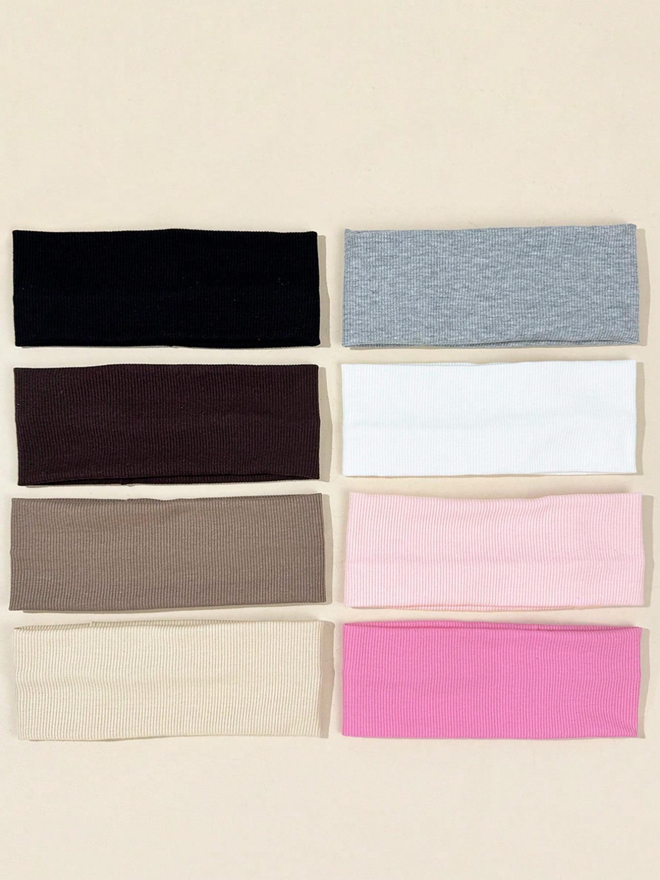 8pcs Solid Color Breathable Moisture-Wicking Sports Headbands, Suitable for Gym, Running and Daily Wear, Sweat-Absorbing Hairbands, Elastic Headbands, Training Fitness Sweatbands