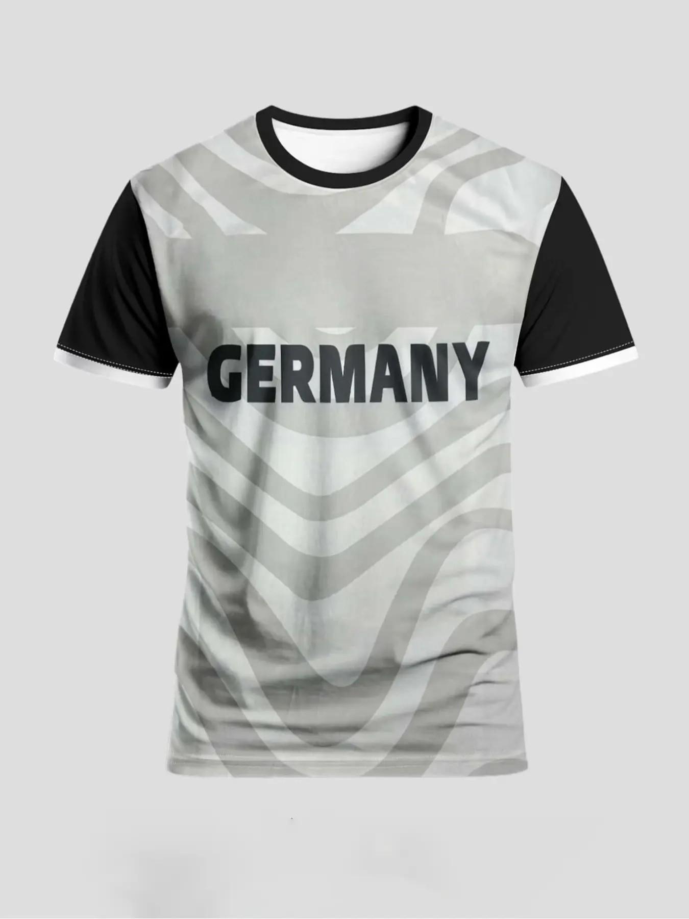 Men's German Football Print T-Shirt, and Germany National Team Style, Round Neck Short Sleeve Top, Sporty Loose Fit