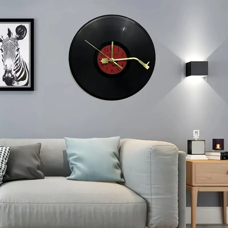 12 Inch Black Vinyl Record Wall Clock Creative Decorative Clock Handmade Art Deco Timepiece Music Room Home Wall Decor Unique Gift Idea (Battery Not Included)