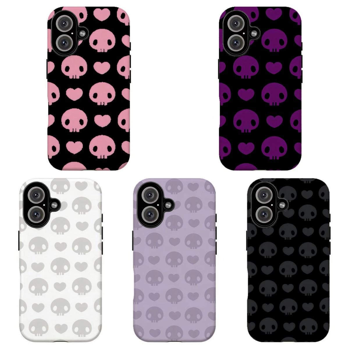 FL-Y2k Emo Skull & Heart Phone Case,Y2K Kawaii Aesthetic Protective Cover For iPhone 11 12 13 14 15 16 17 Air Pro Max for Samsung S26 S25 S24 S23 S22 S21 Case,Gift for her/him