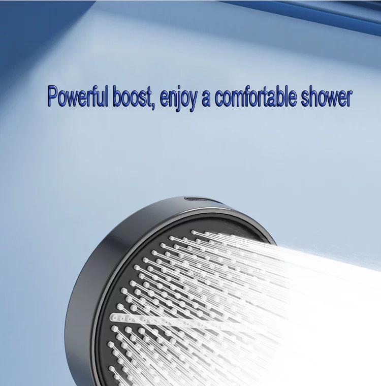 5.9-inch super large panel handheld showerhead features four water modes. It provides a powerful water flow that envelops your entire body and comes with a bracket and a 59in‘ soft hose, silver and gray