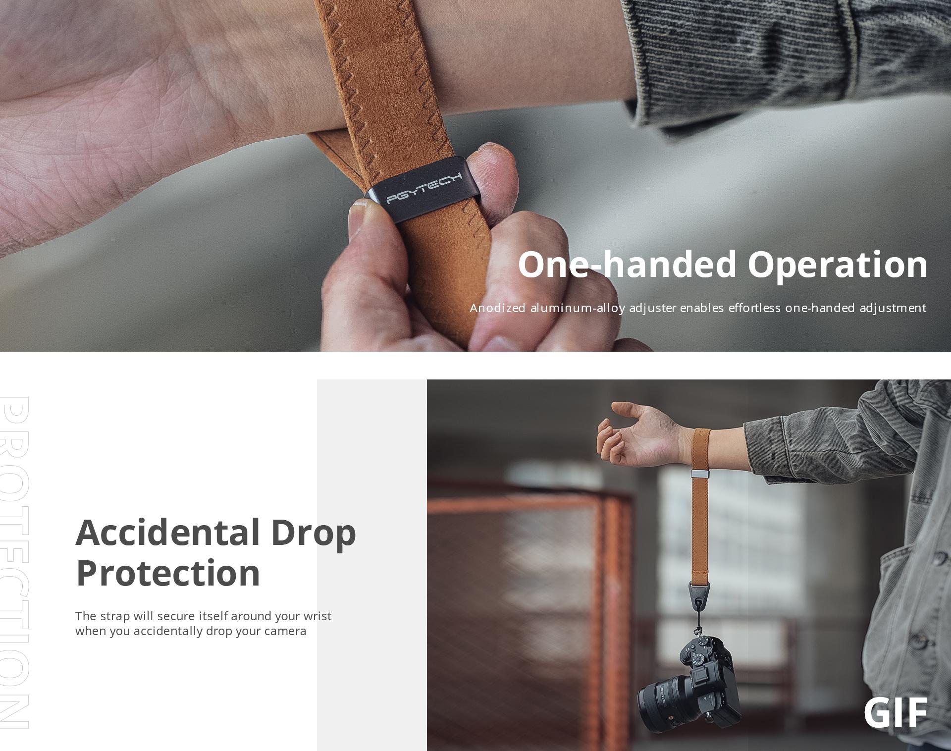 PGYTECH Adjustable Quick Release Camera Wrist Strap - Secure Hand Strap for Sony, Nikon, Canon, GoPro, DSLR, Mirrorless Cameras - Perfect for Photographers