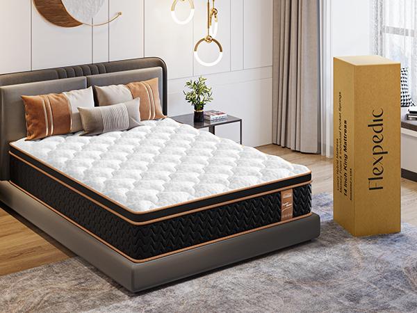 FlexPedic 10-14'' Hybrid Mattress, Twin Full Queen King Bed, Gel Memory Foam & Pocket Springs for Pressure Relief, Cozy Rest Bedroom