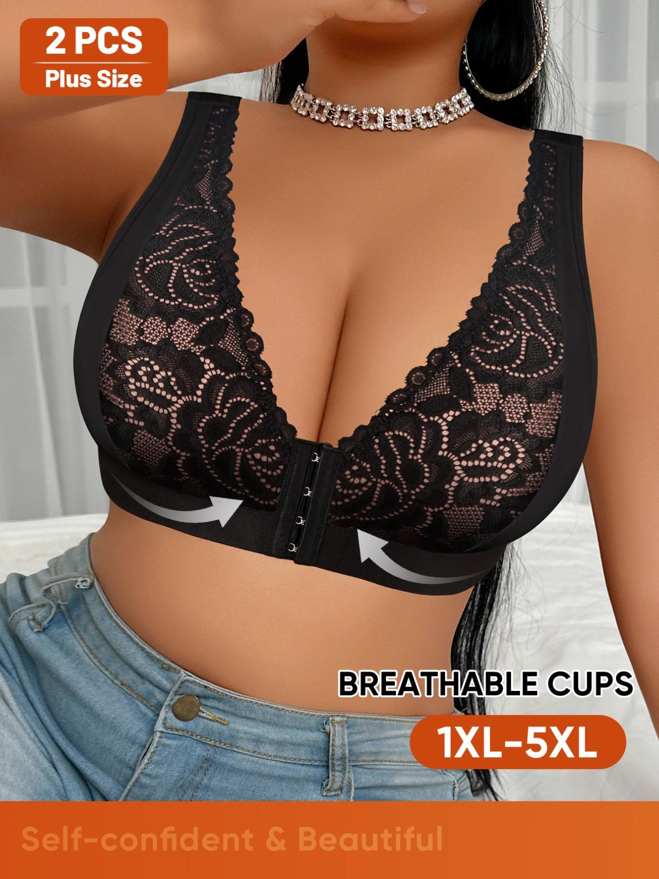 Women's Lace Patchwork Bralettes Set, Plus Size Sexy Backless Design, Casual Comfortable Everyday Wear, All Season Fashion