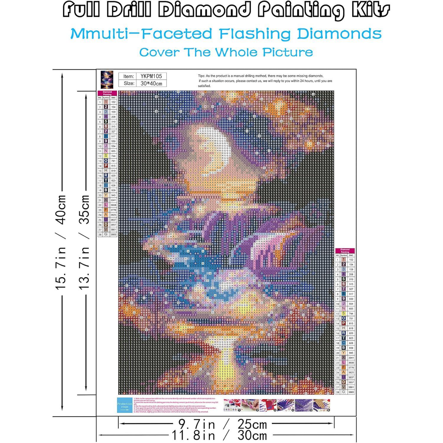 Adult 5D Diamond Painting Kit, Moonlight Waterfall DIY Full Round Drill Landscape, Home Wall Decor, 12x16 Inches, Includes Diamond Stickers