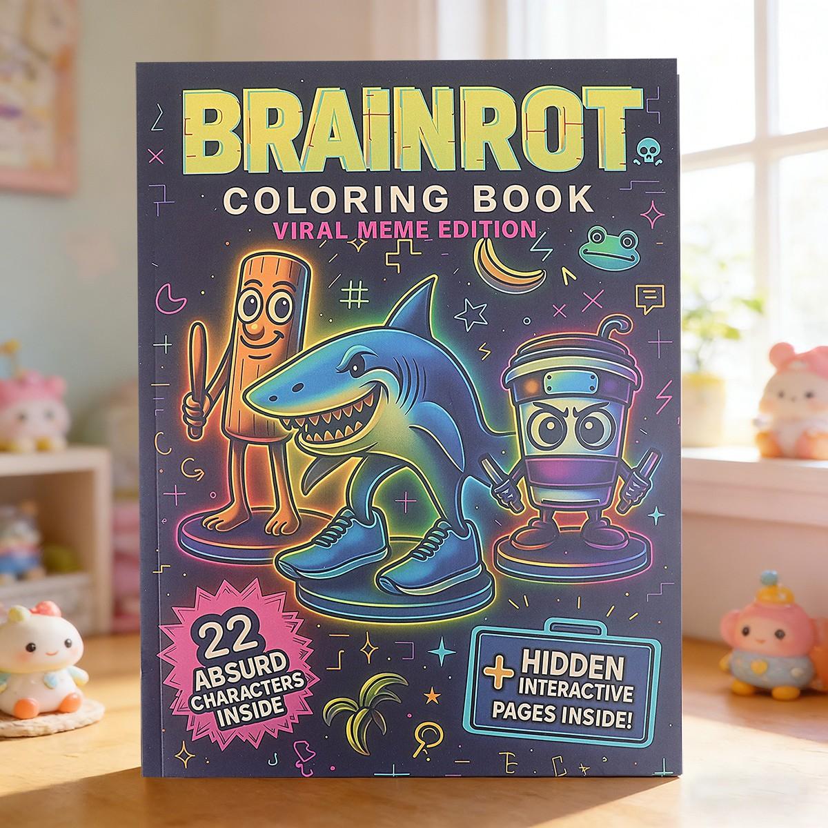 New Brainrot Meme Coloring Book, Unique Network Culture Patterns, 22 Pages Interactive Stress Relief Activity Book, Ideal Gift for Meme Lovers