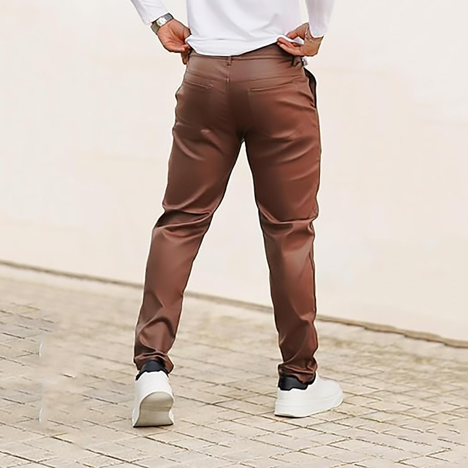 GINGTTO Mens Slim Fit Pants Stretch Pu Faux Leather Motorcycle Biker Pants