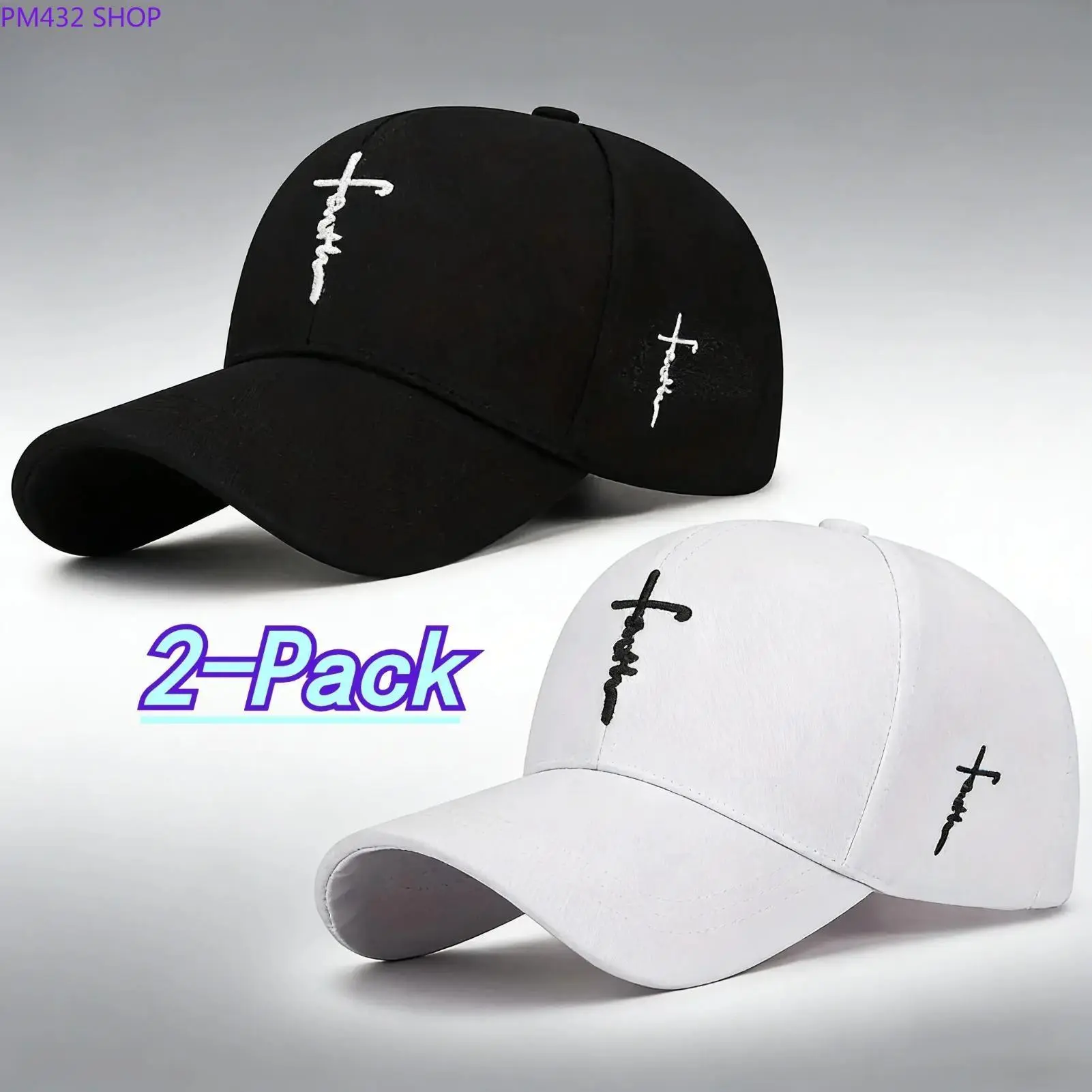 Men's & Women's 2-Pack Black & White Plain Baseball Caps - Cross Embroidery Dad Hats, Breathable Lightweight Adjustable Cotton Blend Hats for Outdoor Sports, Daily Casual Wear | Fashion Accessories