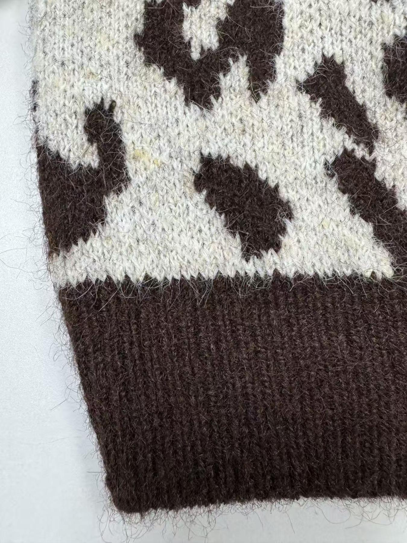 Women's Vintage Leopard Print Knit Cardigan Sweater Knitwear, New Fall/Winter Design, Colorblock Long Sleeve Round Neck Top