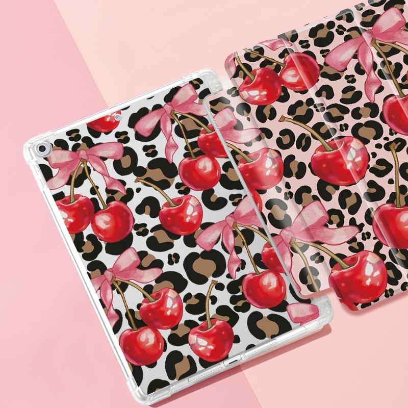 Fashion Cherry Pattern Tablet Case with Pen Slot, Adjustable Bracket Design Tablet Protective Cover, Soft Shell Tablet Protector for iPad, Tablet Casing
