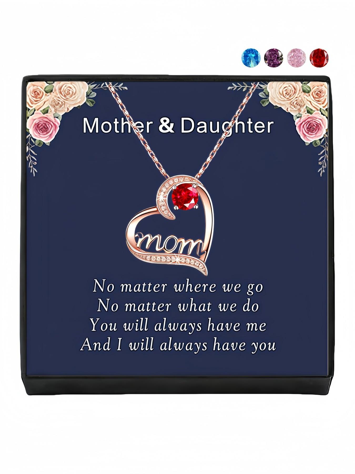 Eternal Maternal Love • Mother's Day Necklace Heart-shaped MOM rose gold gem necklace with light luxury and premium feel.Comes with a card for mom or daughter.Ideal festive gift for your daughter and perfect for Mother's Day.