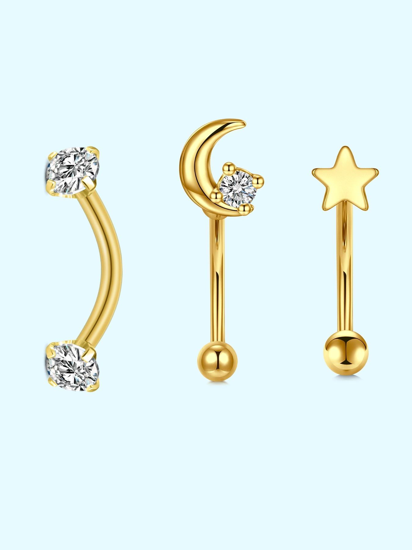 3pcs/set Elegant Rook Piercing Jewelry 16G Internally Threaded Eyebrow Rings Vertical Labret Lip Rings 316L Stainless Steel Curved Barbell Cartilage Rook Daith Earring Butterfly Flower Waterdrop Cubic Zirconia Body Piercing Jewelry for Women Men Daily Wea