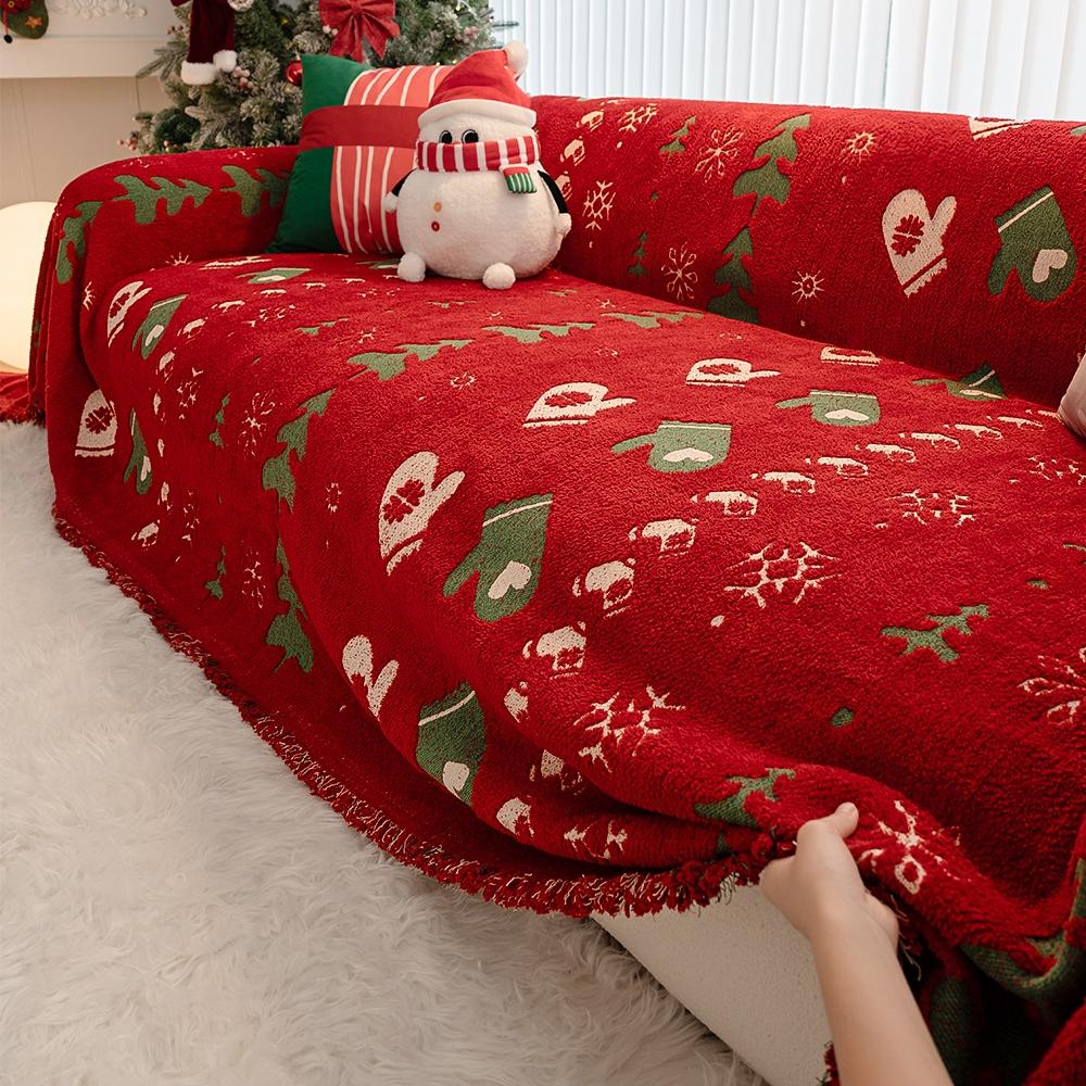 Christmas Sofa Blanket with Tassels, Sofa Couch Protector, Pet Protection, Fits 1-4 Seater Sofas, Home Decor Christmas Gift, Minimalist Style