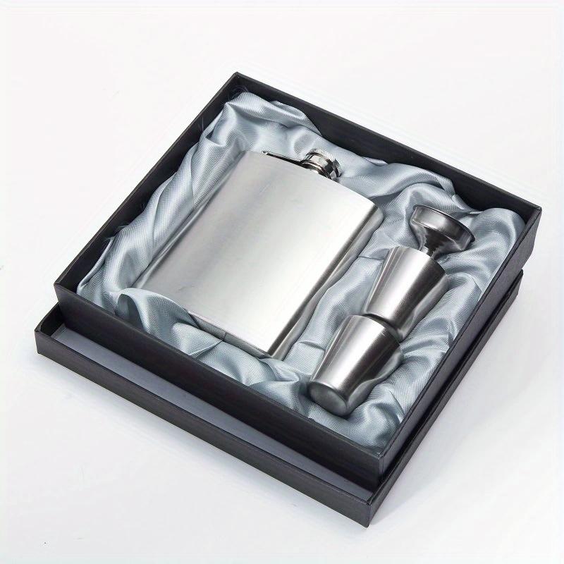 Multi-Style High-End Stainless Steel Flask Set - Portable Leak-Proof Whiskey Rum Vodka Hip Flask with Gift Box, Drinkware, Great Gift for Friends Elders Holidays, Perfect for St. Patrick's Day Easter Valentine's Day Eid Celebrations.