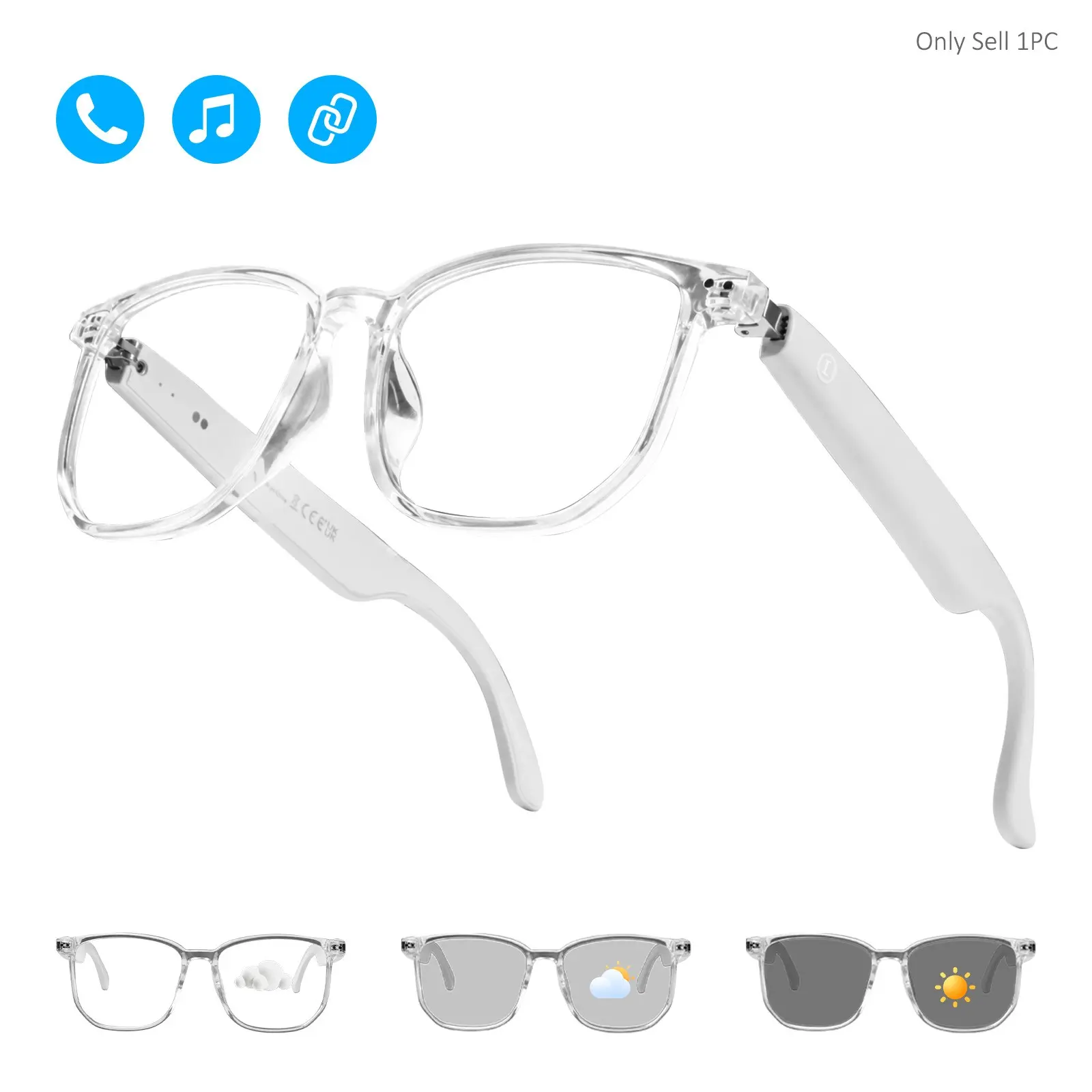 Photochromic Smart Glasses for Men Women, Bluetooth Open-Ear Audio Sunglasses with Music, Hands-Free Calls, Touch Control and Remote Photo Capture