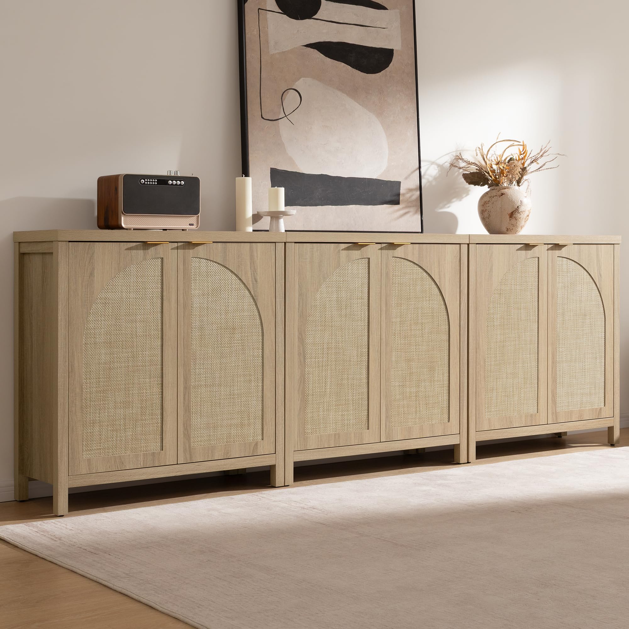 SICOTAS Accent Storage Cabinet with Rattan Doors, Room Decor Sideboard Buffet Cabinet with Adjustable Shelves, Multifunctional Console Table Rattan Credenza for Dining Room Living Room Entryway, Versatile Design SICOTAS Accent Storage Cabinet with Rattan Doors, Room Decor Sideboard Buffet Cabinet with Adjustable Shelves, Multifunctional Console Table Rattan Credenza for Dining Room Living Room Entryway, Versatile Design