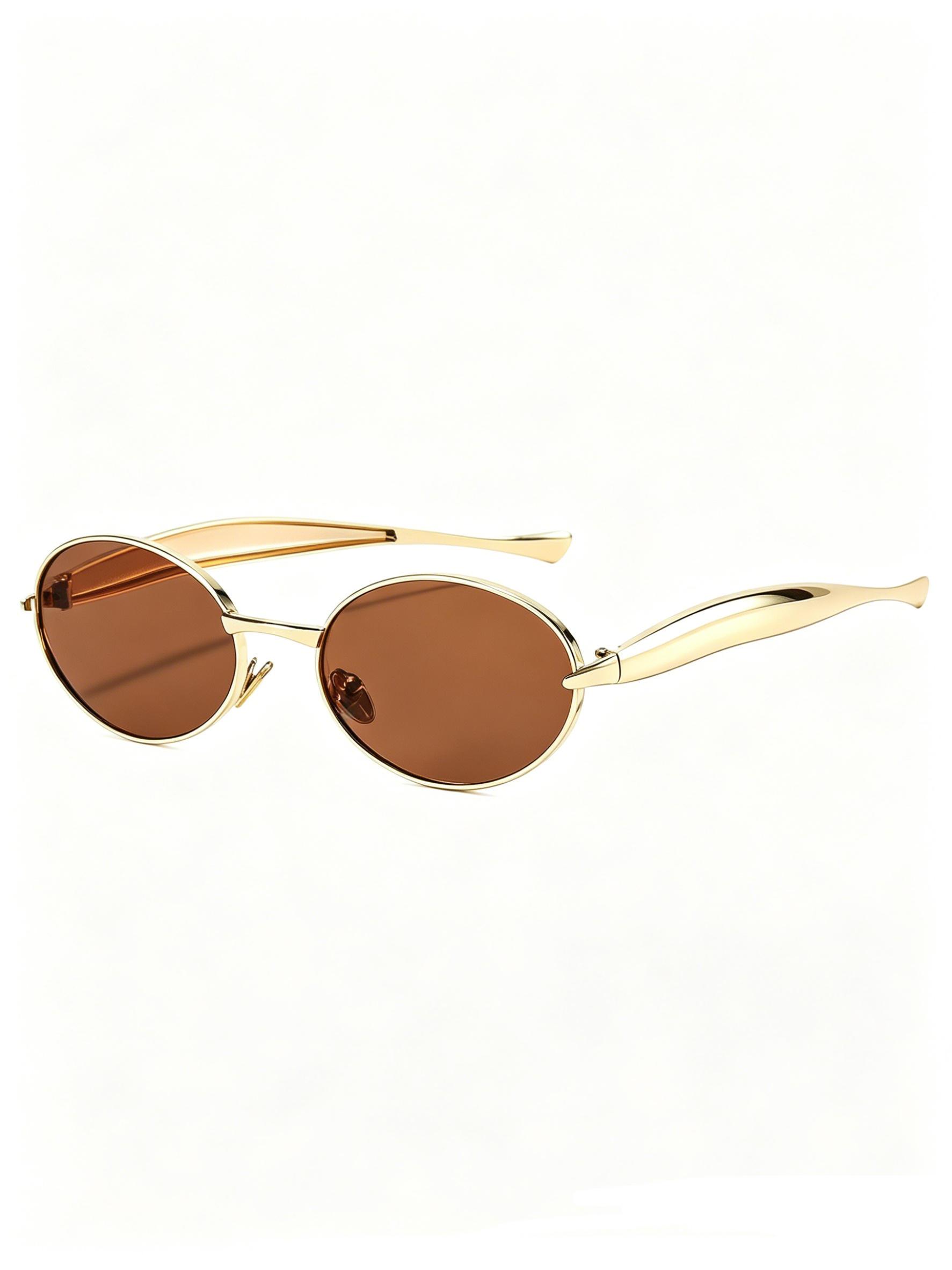 2026 New Oval Metal Sunglasses, Vintage Gold Frame, Gradient Lenses, Small Face Fine Frame, Trendy Street Style Women's Shades
