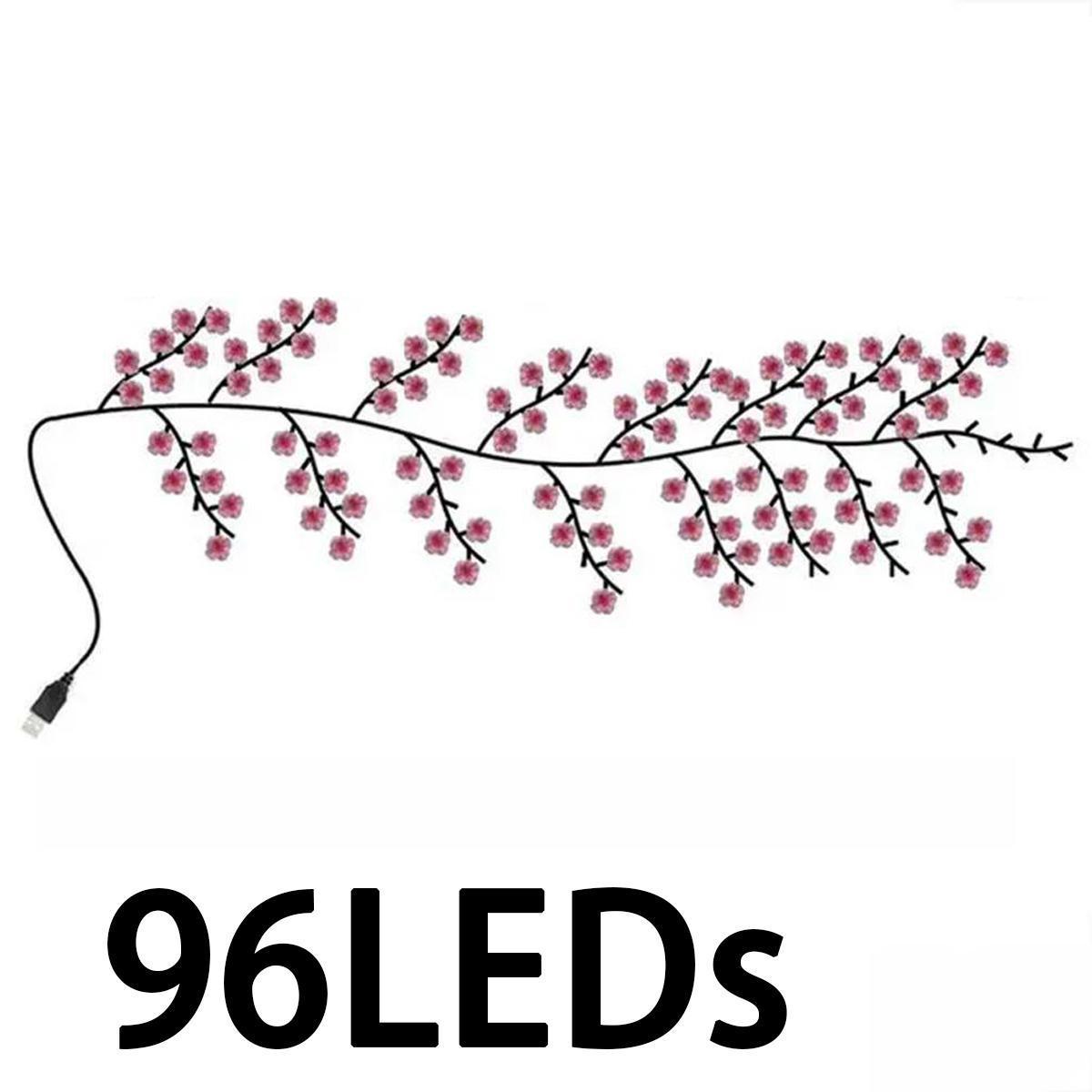 LED Sakura Vine String Lights, Glowing Cherry Branches, Bendable LED Tree Lights, 8 Flash Modes, USB Powered, Indoor Atmosphere Decor