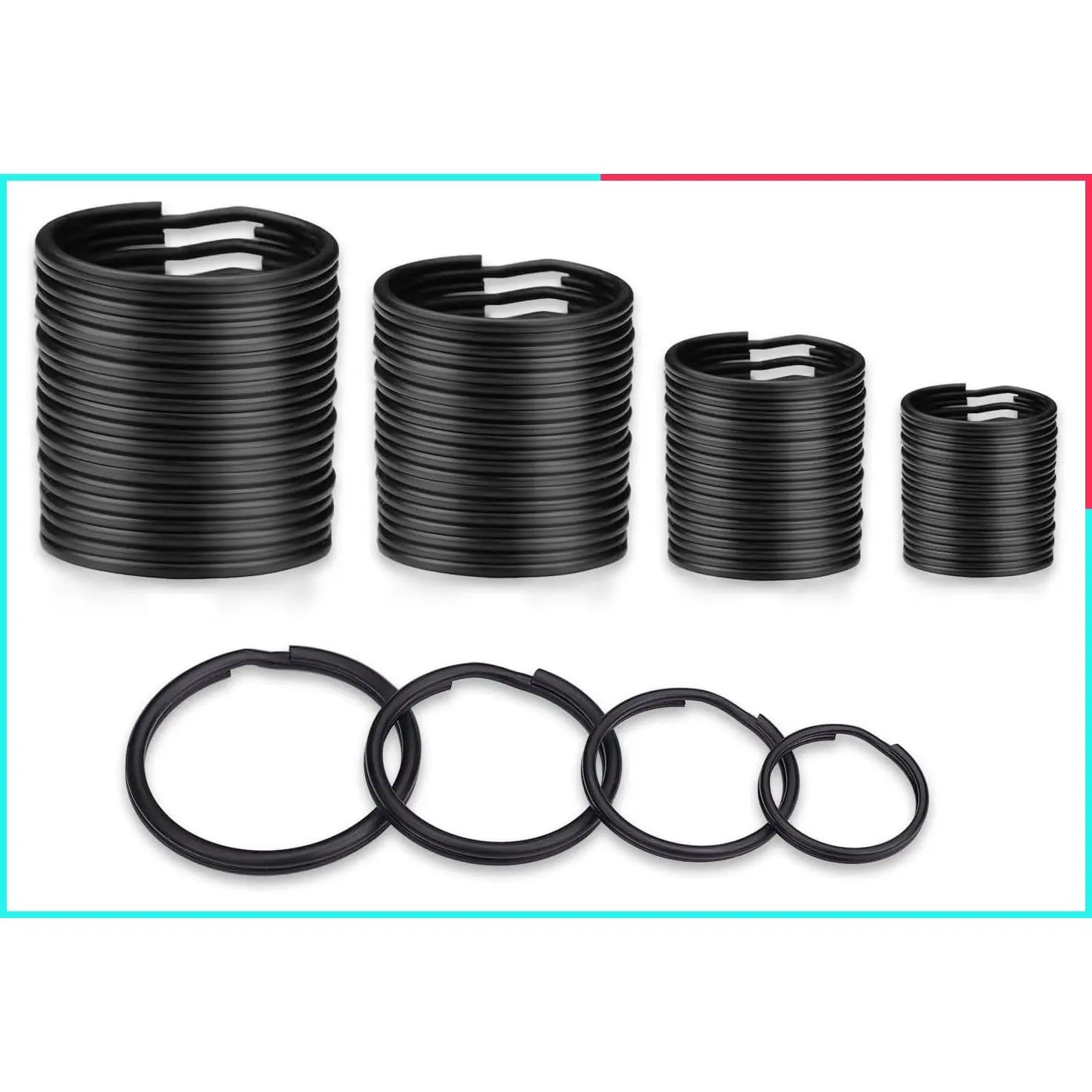 40 Pack Black Metal Key Rings Assorted in 4 Sizes - Round Split Keychain Rings for Home, Car, Dog Tags, Office, Lanyards & Keys Attachment