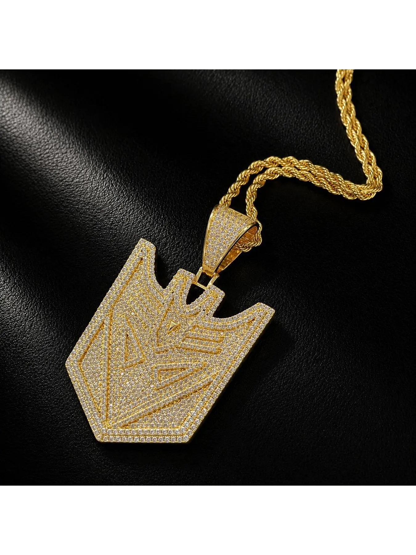 Hip Hop Iced Out Decepticon Copper Pendant Necklace for Men Women, Full Micro Paved Cubic Zirconia Transformers Bling Charm with Twisted Rope Chain, Fashion Costume Jewelry Gift for Birthday Halloween Party
