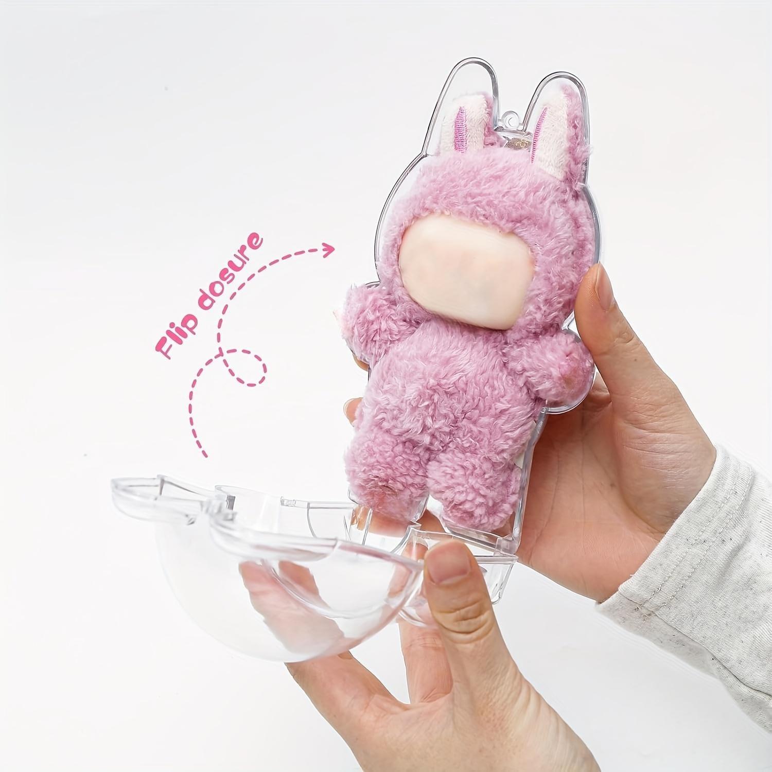 Protective Case for Labubu, Crystal-Clear Hard Display Box with Keychain, Dustproof Cover, Clear Display Case, Doll Not Included, Standing