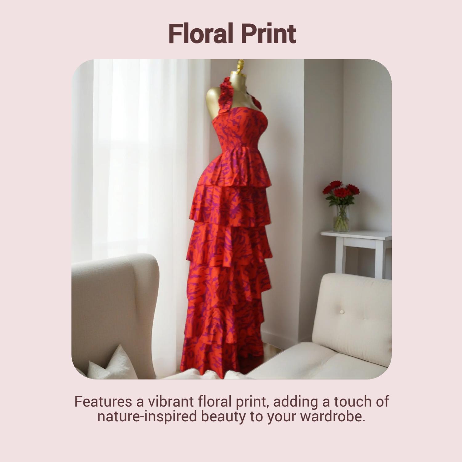 QFAF Women's Halter Neck, Floral Print Layered Ruffle Smock Maxi Dress, Floral Design Dress, Party Vacation Clothes, Sexy Style, Bohemian, Cacading Ruffles Gown A-line Dresses QFAF Women's Halter Neck, Floral Print Layered Ruffle Smock Maxi Dress, Floral Design Dress, Party Vacation Clothes, Sexy Style, Bohemian, Cacading Ruffles Gown A-line Dresses