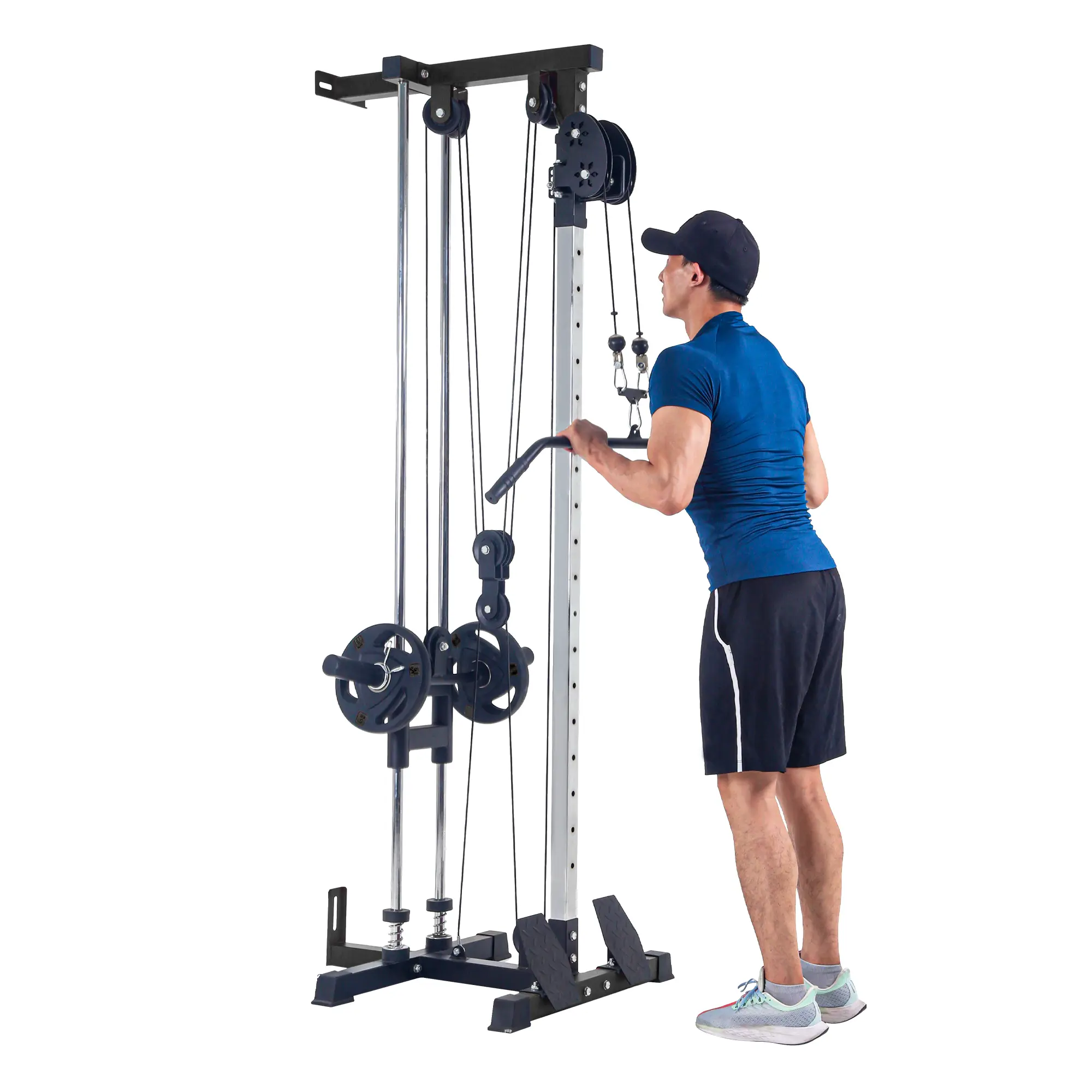 Garvee Wall-Mounted Lat Pulldown Cable Machine - 400lb Adjustable Plate-Loaded Functional Trainer for Home Gym Exercise Equipment, 20 Height Settings, 2:1 Dual Pulley System, High/Low Cable Station, Footplates, 1in/2in Plate Compatibility