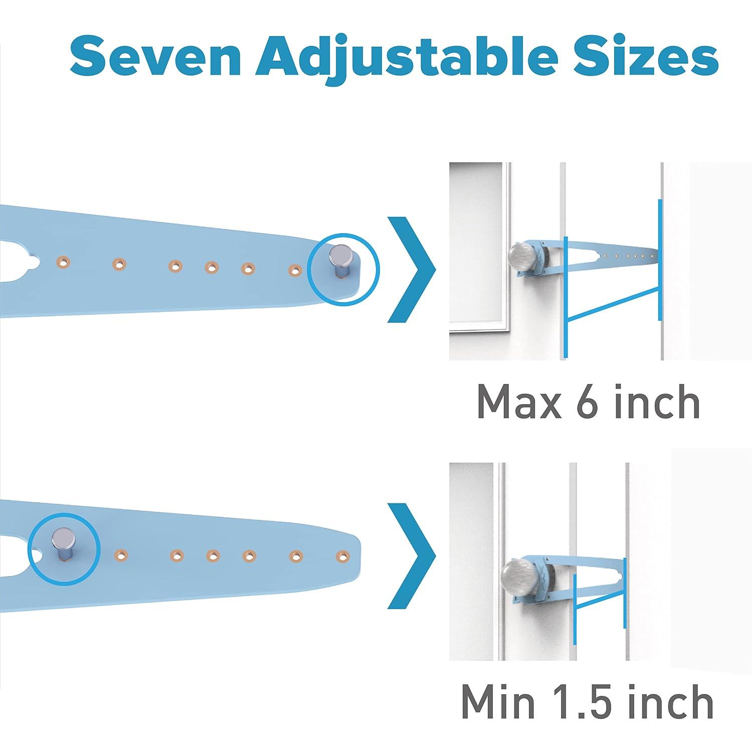 Door Latch with Stabilizer, 7 Sizes Adjustable  Door Holder Latch to Keep  Out of Litter Box, No-Drill Alternative of  Gates and Interior  Door, Blue, 1 Pack