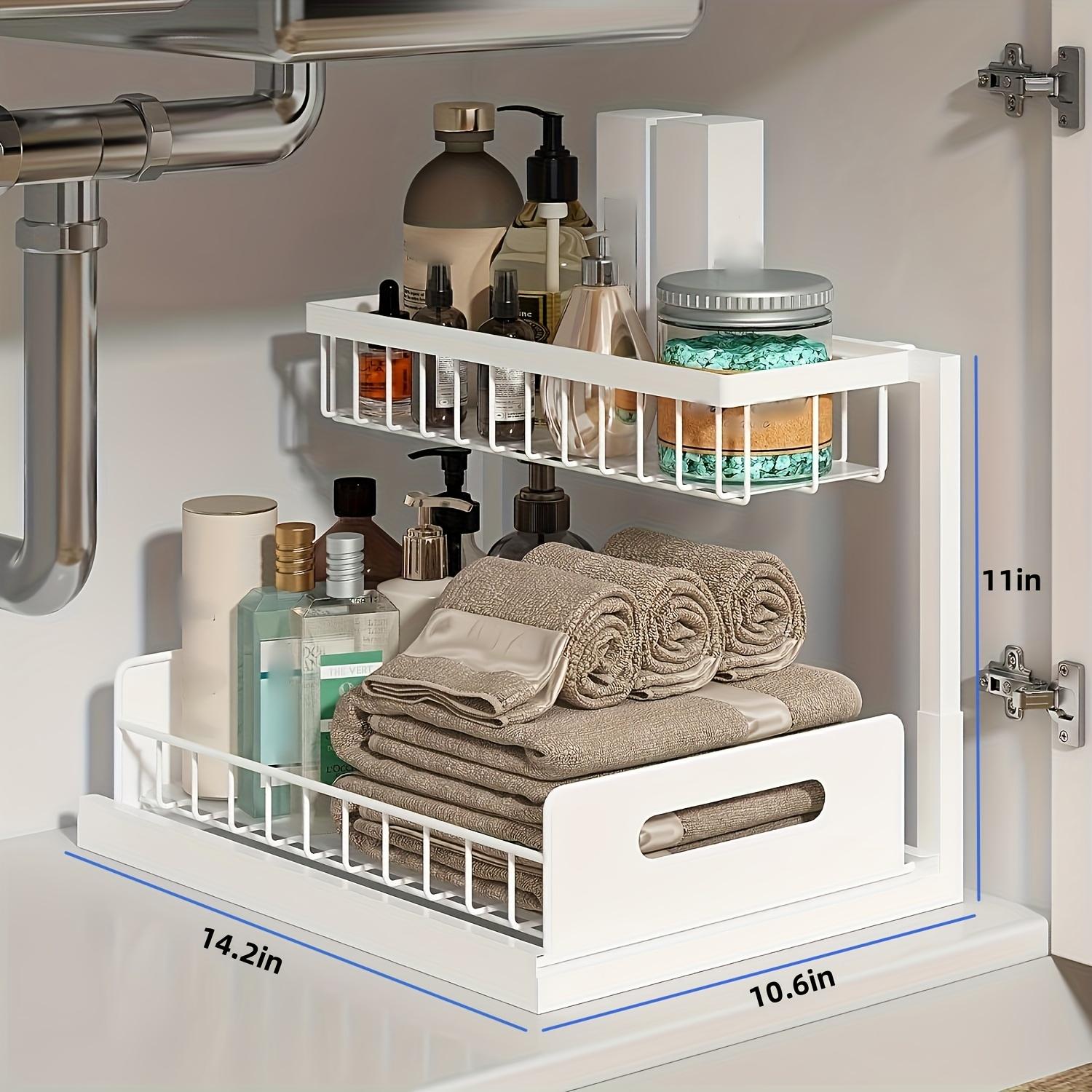 Under Sink Cabinet Pull Out Organizer, 2-Tier Slide Out Storage Shelf for Kitchen & Bathroom Counter Cabinet