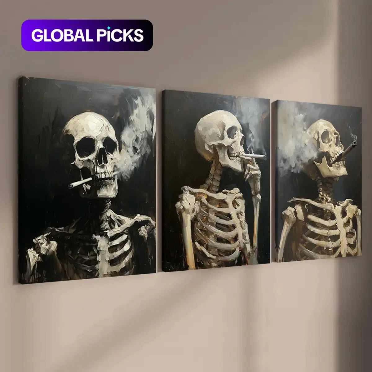 Skull Pattern Canvas Painting, 3-Piece Set Creative Wall Art Poster, Home Decor for Living Room, Bedroom & Office, Artwork