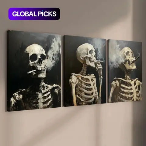 【Black Friday】Skeleton Pattern Canvas Painting, 3-Piece Creative Wall Art Poster Set for Living Room, Bedroom & Office, Home Decor, Artwork #GLOBAL PICKS