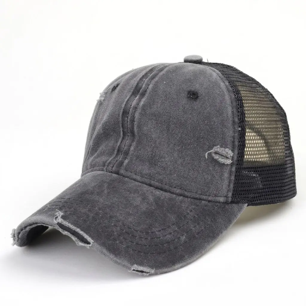 Unisex Washed Cotton Baseball Cap - Distressed Holes, Breathable Mesh, Curved Brim, Adjustable, Lightweight Round Crown, Cozy Everyday Essential for Outdoor Wear, Summer Travel, Hiking
