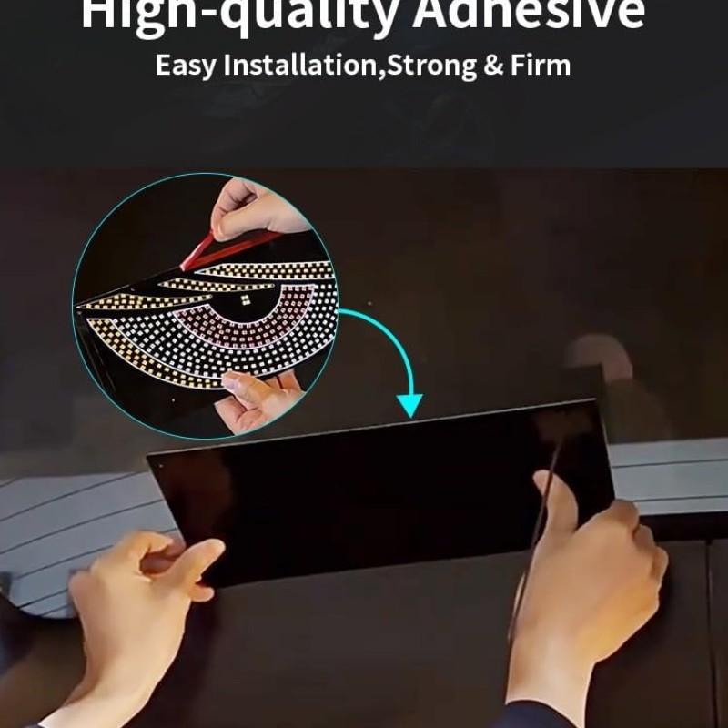 11 Modes Dynamic Demon Eye Car Logo Sticker Light USB plug-and-play windshield decor lamp with no wiring required. Long press for power on/off, single key to switch light modes. Self-adhesive backing enables hassle-free tool-free installation.