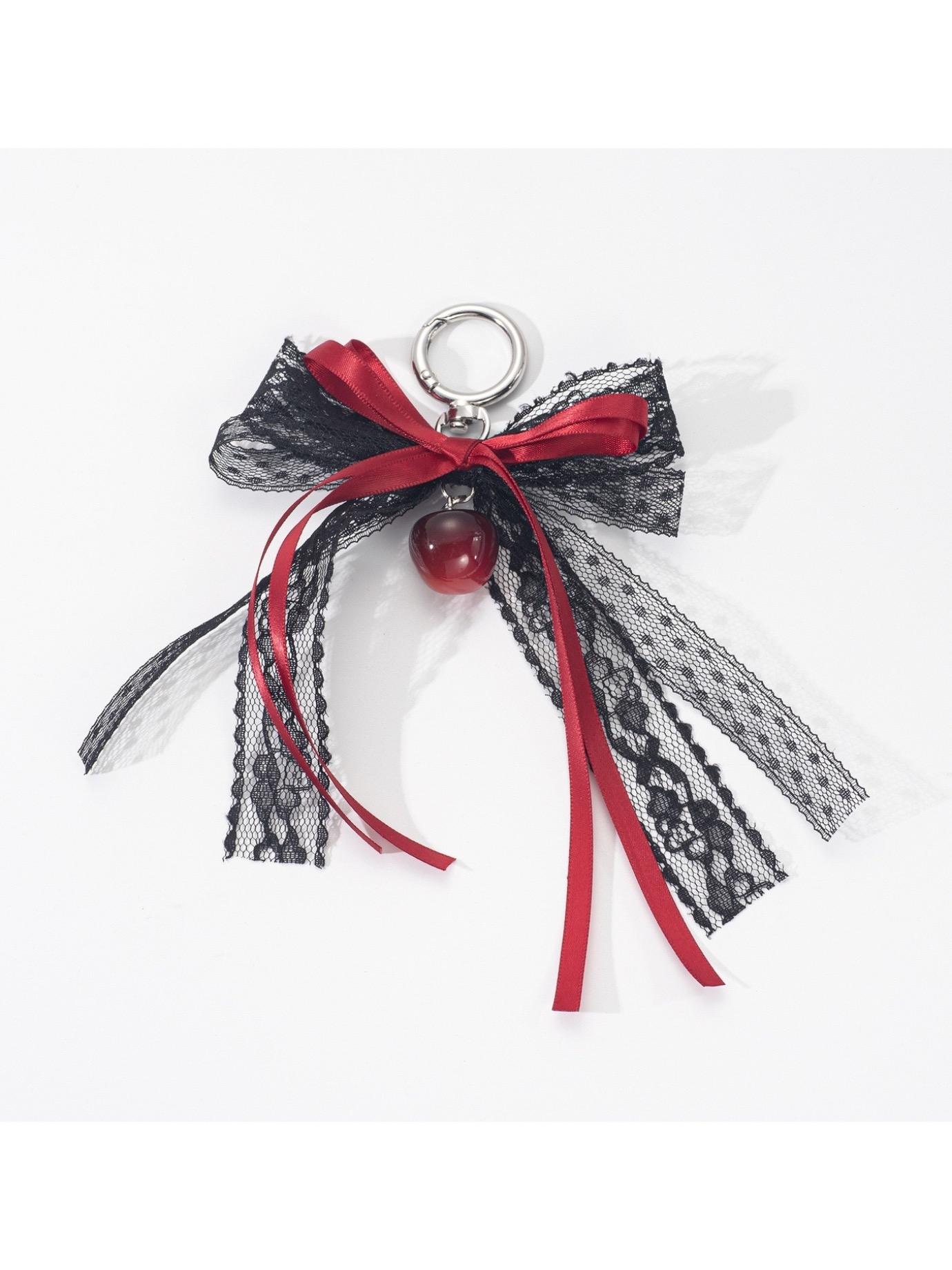 Fashionable Sweet Cool Style Lace Bow Cherry Pendant Keychain Bag Charm, Boho All Seasons Hanging Ornament