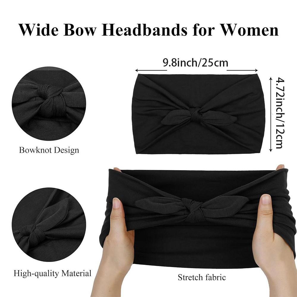Women & Girls Bunny Ears Bow Hairbands Set of 4, Anti-Slip Soft Elastic Headband, African Style Thick Sports Gym Scarf, Hair Bows Headbands