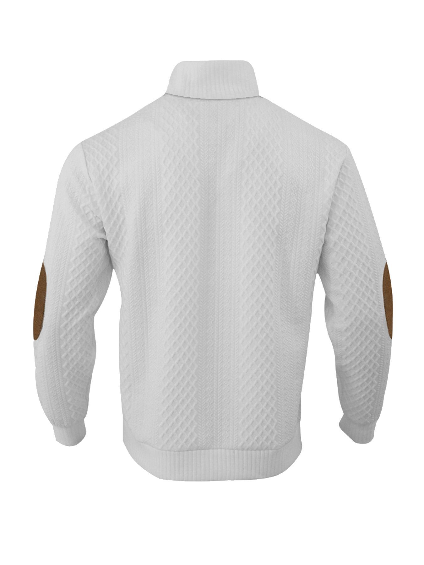 Men's Reindeer Print Patchwork Contrast Trim Jacquard Sweatshirt, Regular Fit Casual Comfy Long Sleeve Half Button Front Stand Collar Pullover for Spring & Fall, Fashion Men's Top for Daily Wear