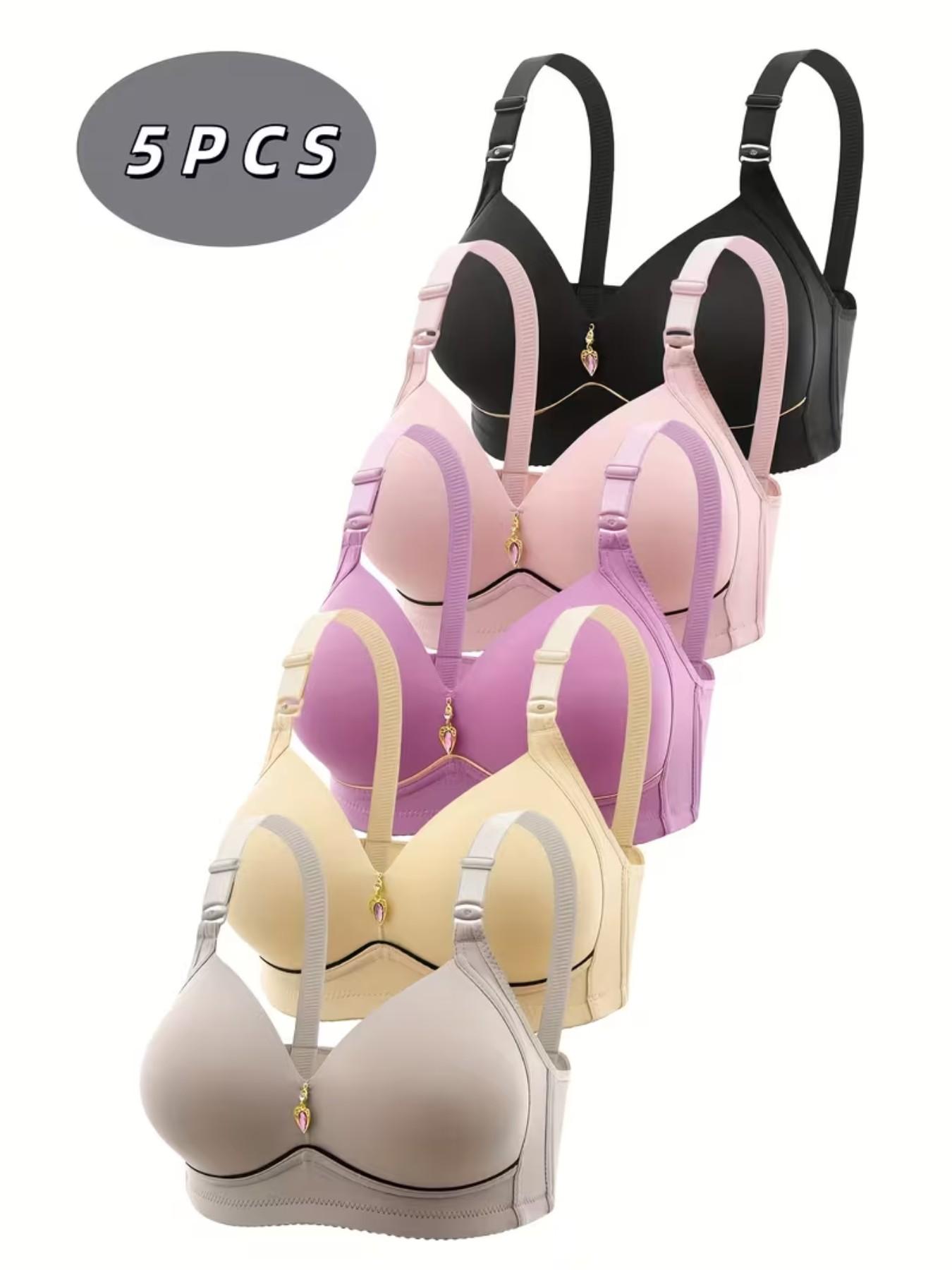 Women's Contrast Binding Push Up Bra, Soft Comfortable Breathable Wireless Bra, Women's Lingerie for All Seasons