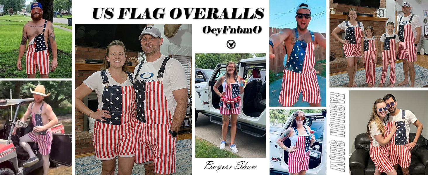 Yuanbang American Flag Overalls Shorts Stretch Men's Adjustable Denim Bib Coveralls Menswear Outdoor Jumpsuit Jean USA Rompers with Pockets