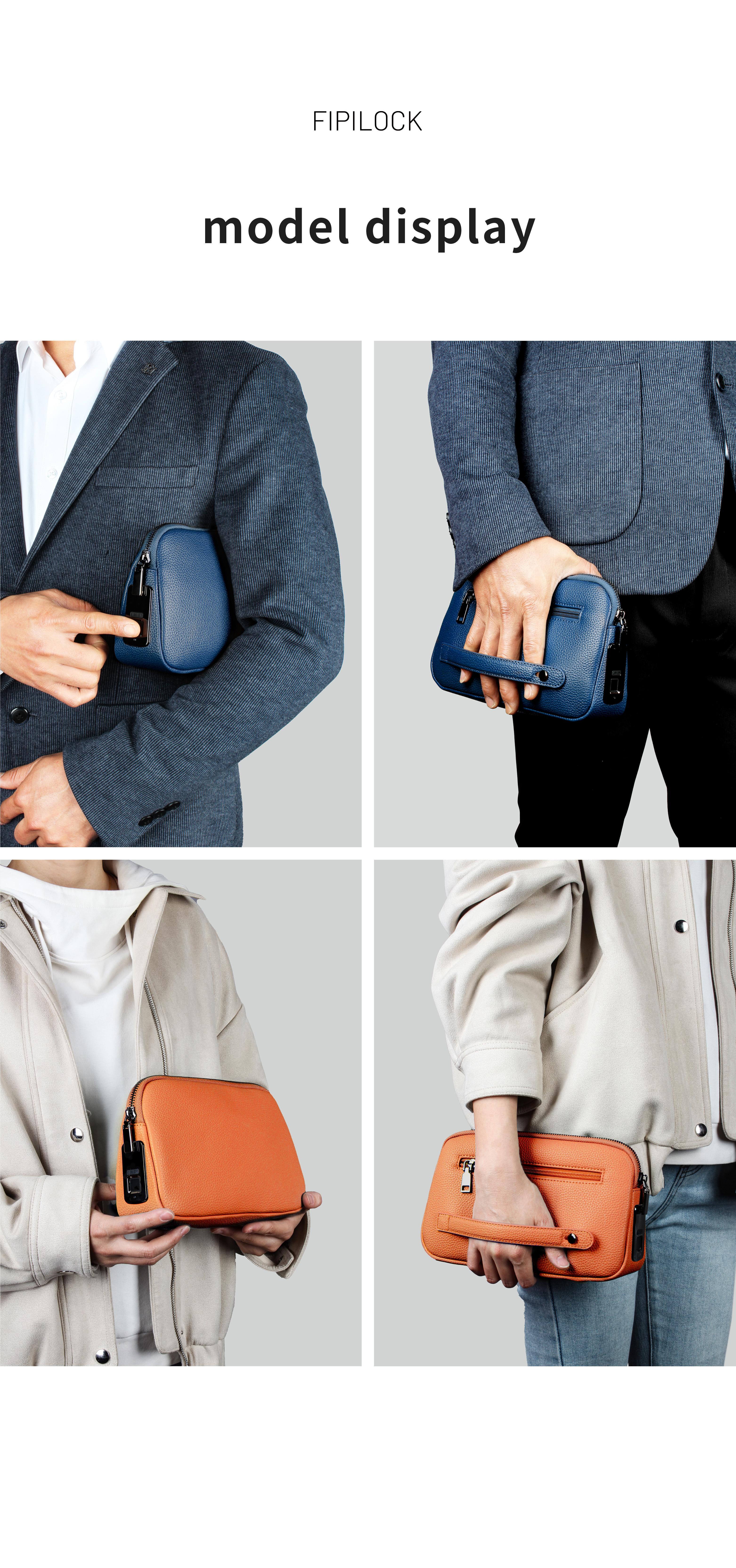 Unisex Fingerprint Handbag, PU Material with Zip Pocket, Biometric Lock, Ideal for Work and Travel, Perfect Gift Option